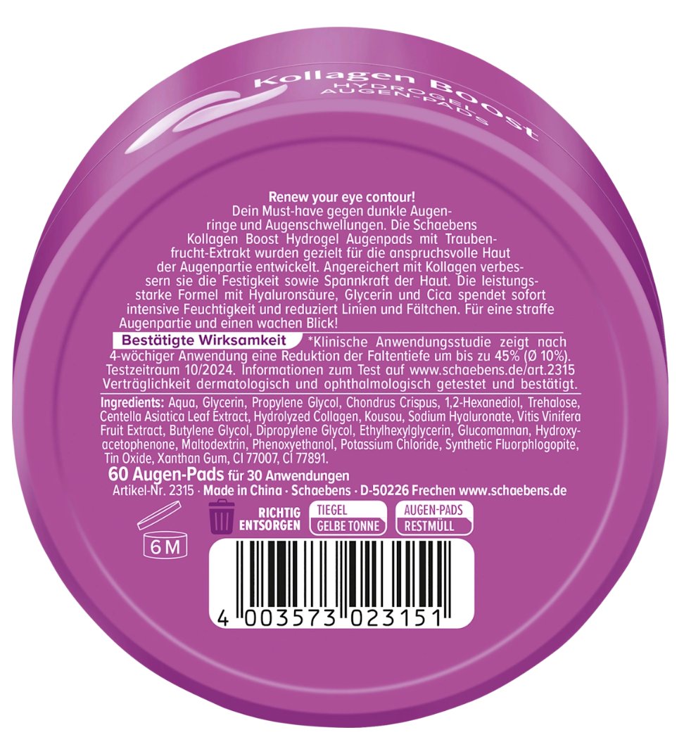 Schaebens Augenpads Hydrogel Kollagen Boost Tiegel (30 Paar), 60 St