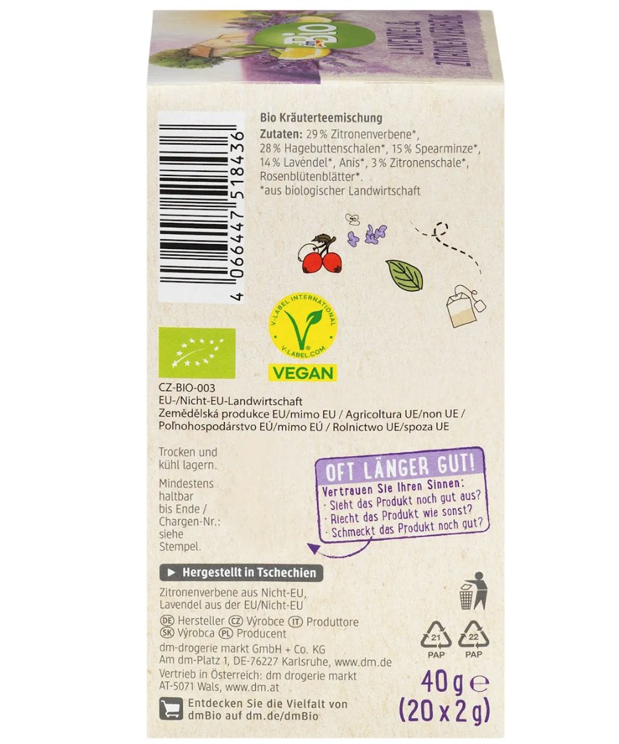 dmBio Kräutertee Lavendel & Zitronenverbene (20 Beutel), 40 g
