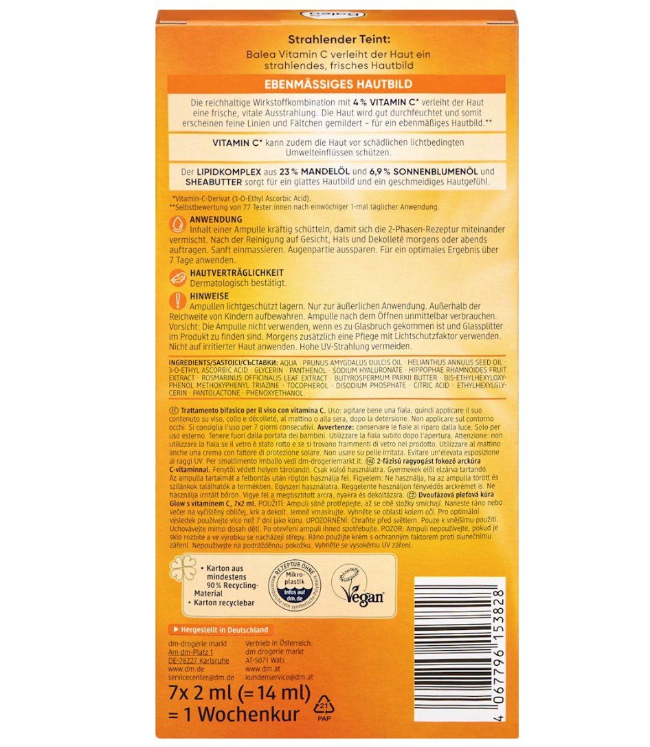 Balea Ampullen Glow Kur 2-Phasen Vitamen C, 14 ml