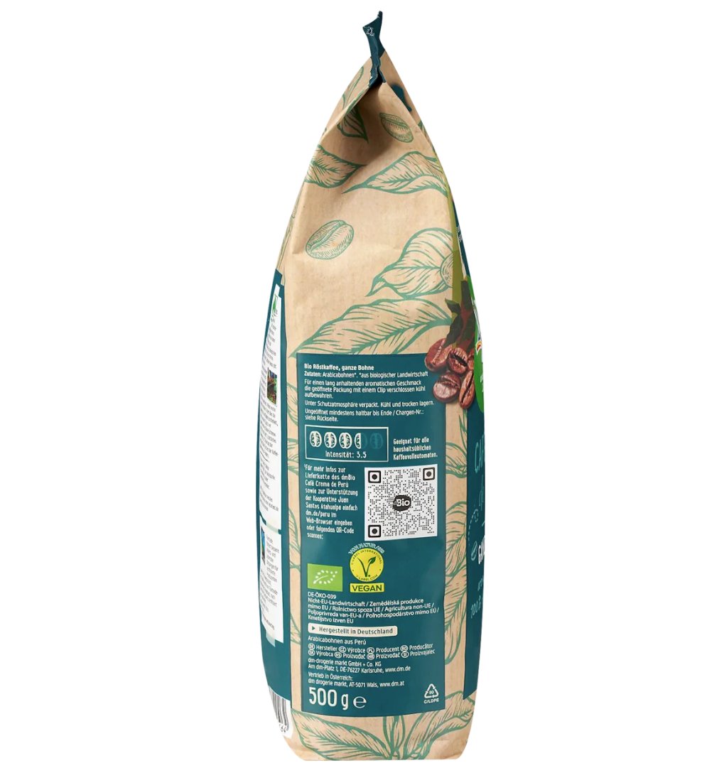 dmBio Caffè Crema de Peru, ganze Bohne, 500 g
