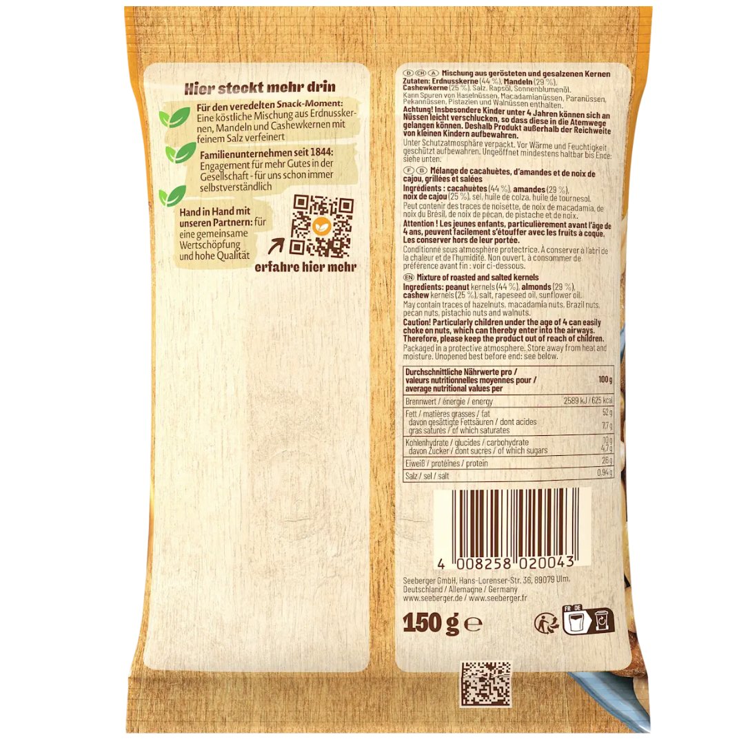 Seeberger Nussmischung, Nuss-Trio geröstet & gesalzen, 150 g