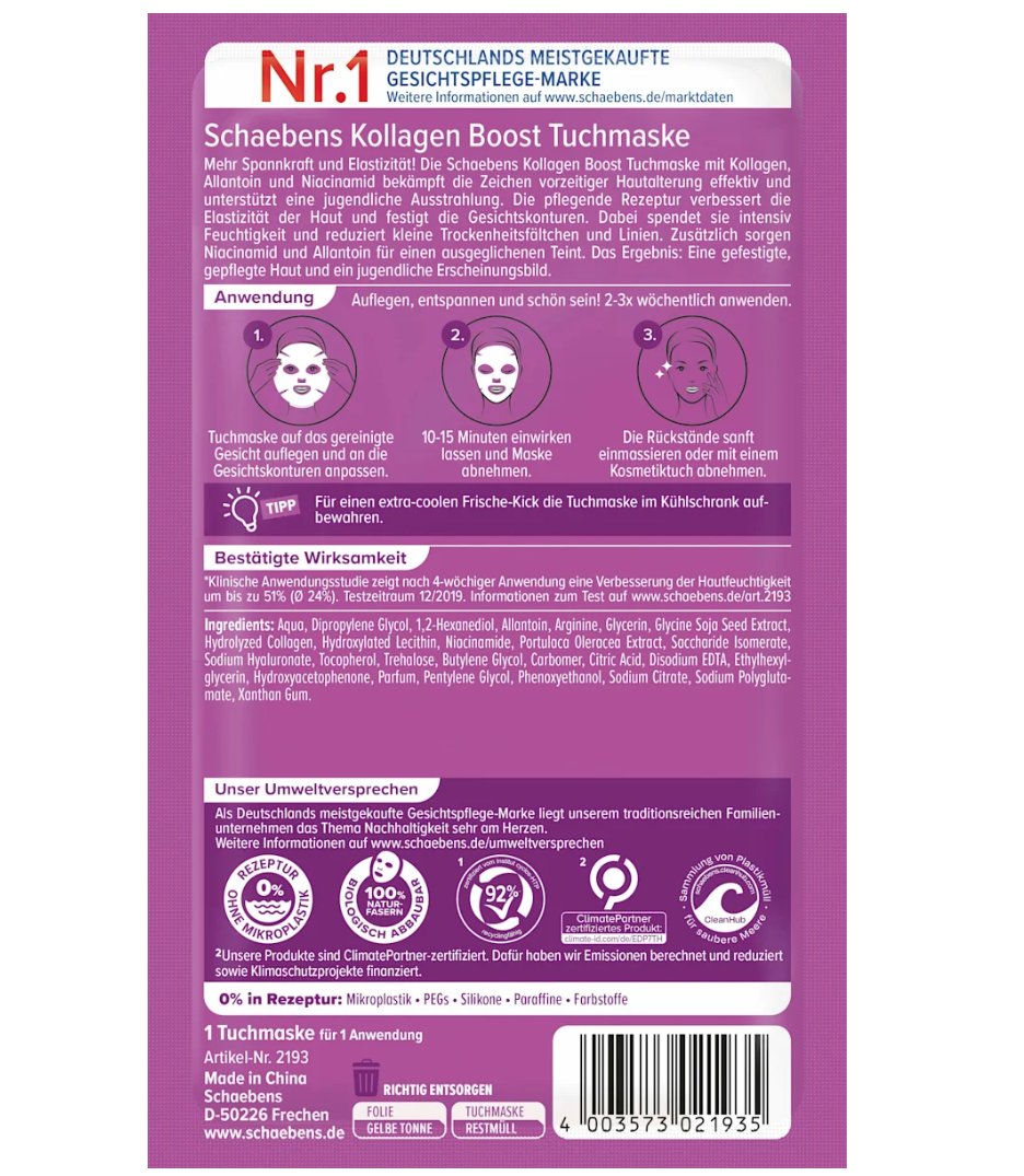 Schaebens Collagen Boost Fabric Mask, 1 pc