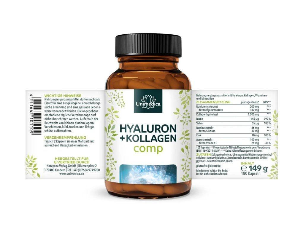 Unimedica 玻尿酸膠原蛋白複合物 - 含竹子矽、維生素和礦物質,180 粒膠囊