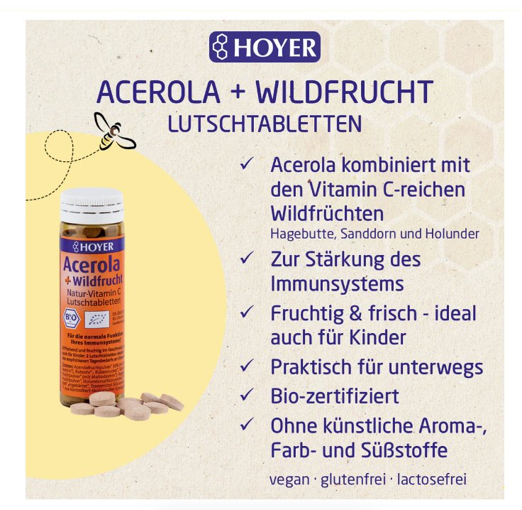 HOYER Acerola + Wildfrucht Lutschtabletten 60 Stück