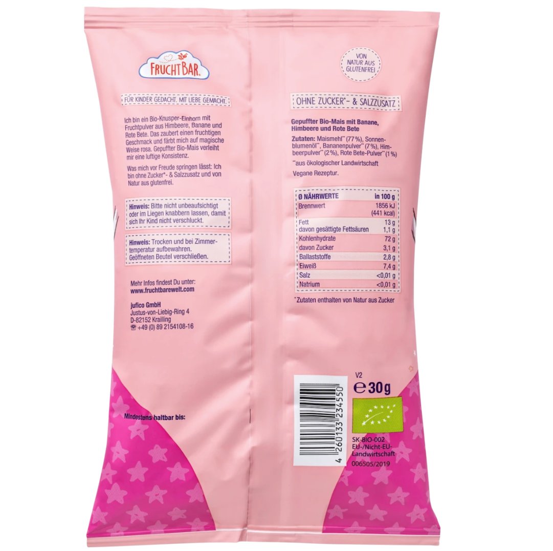 FruchtBar Bio Knusper-Einhörner mit Himbeere, Banane & Rote Bete – Kindersnack ab 12 Monaten