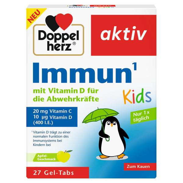 Doppelherz aktiv Immun Kids – Vitamin D3 und Vitamin C als Kau-Gel-Tabs für Kinder ab 4 – 27 Stück