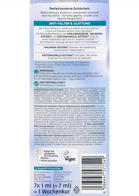 Balea Ampoules Beauty 透明質酸提升護理 (7x1 毫升),7 毫升