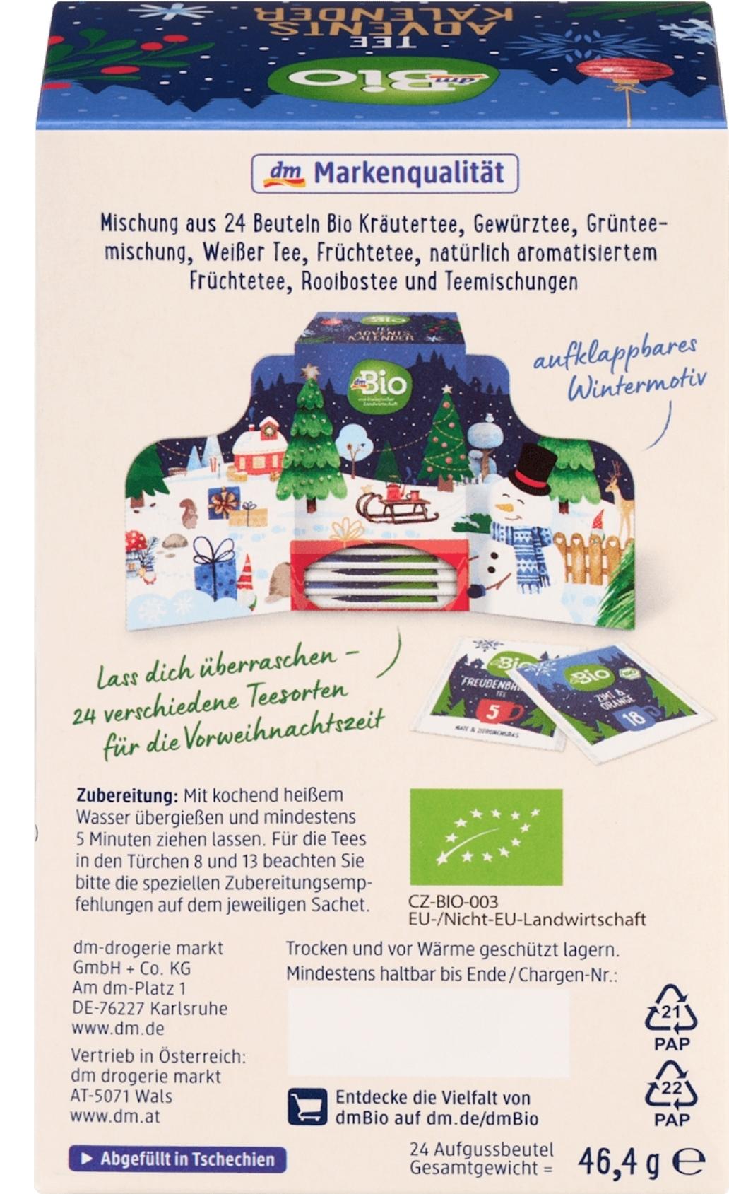 dmBio Adventskalender 2025, 24 Feine Teesorten