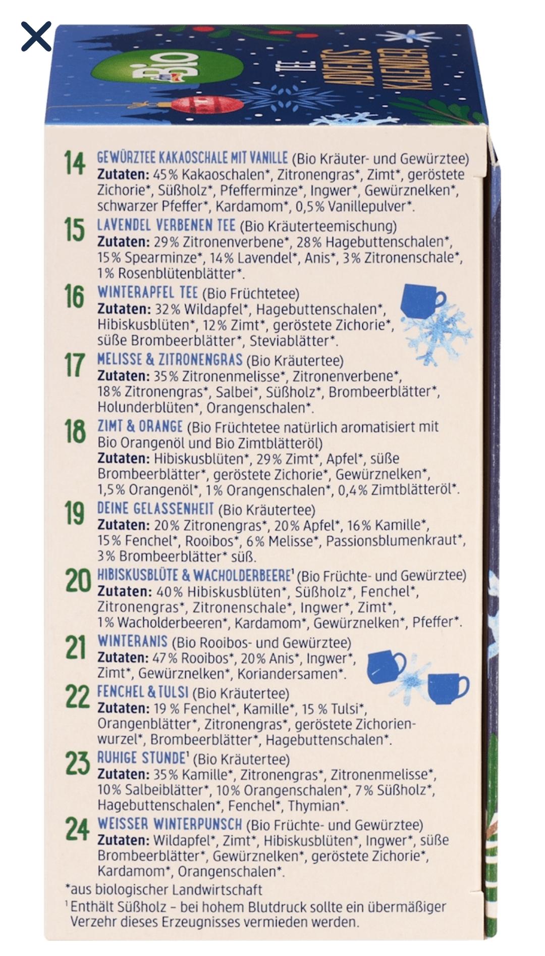 dmBio Adventskalender 2025, 24 Feine Teesorten