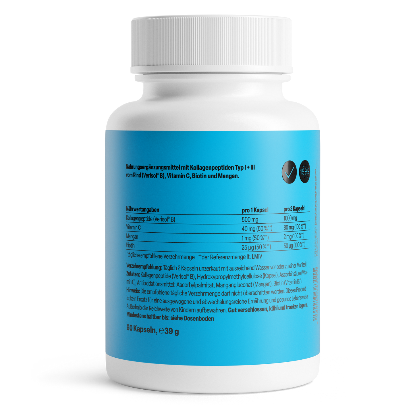 Zeinpharma 膠原蛋白 I + III 膠囊 500 毫克 60 粒膠囊