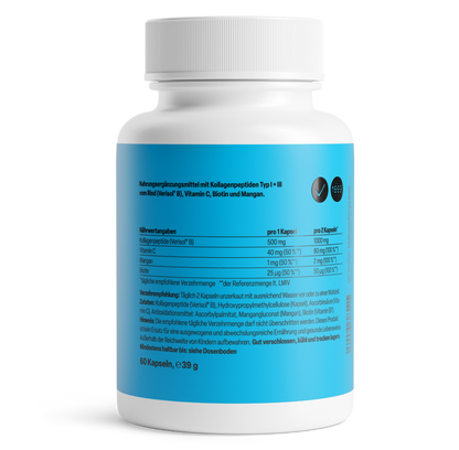 Zeinpharma 膠原蛋白 I + III 膠囊 500 毫克 60 粒膠囊
