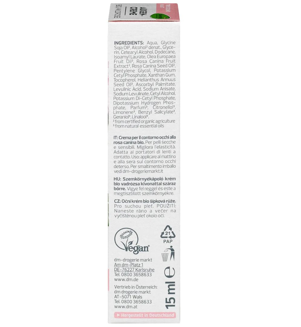 alverde NATURKOSMETIK Augencreme Wildrose, 15 ml