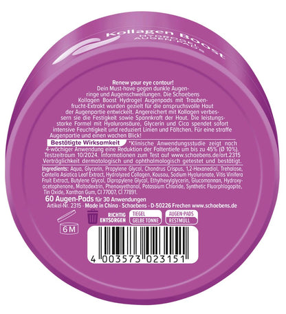 Schaebens Augenpads Hydrogel Kollagen Boost Tiegel (30 Paar), 60 St