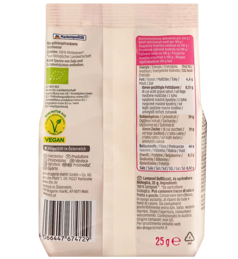 dmBio raspberries, freeze-dried, 25 g