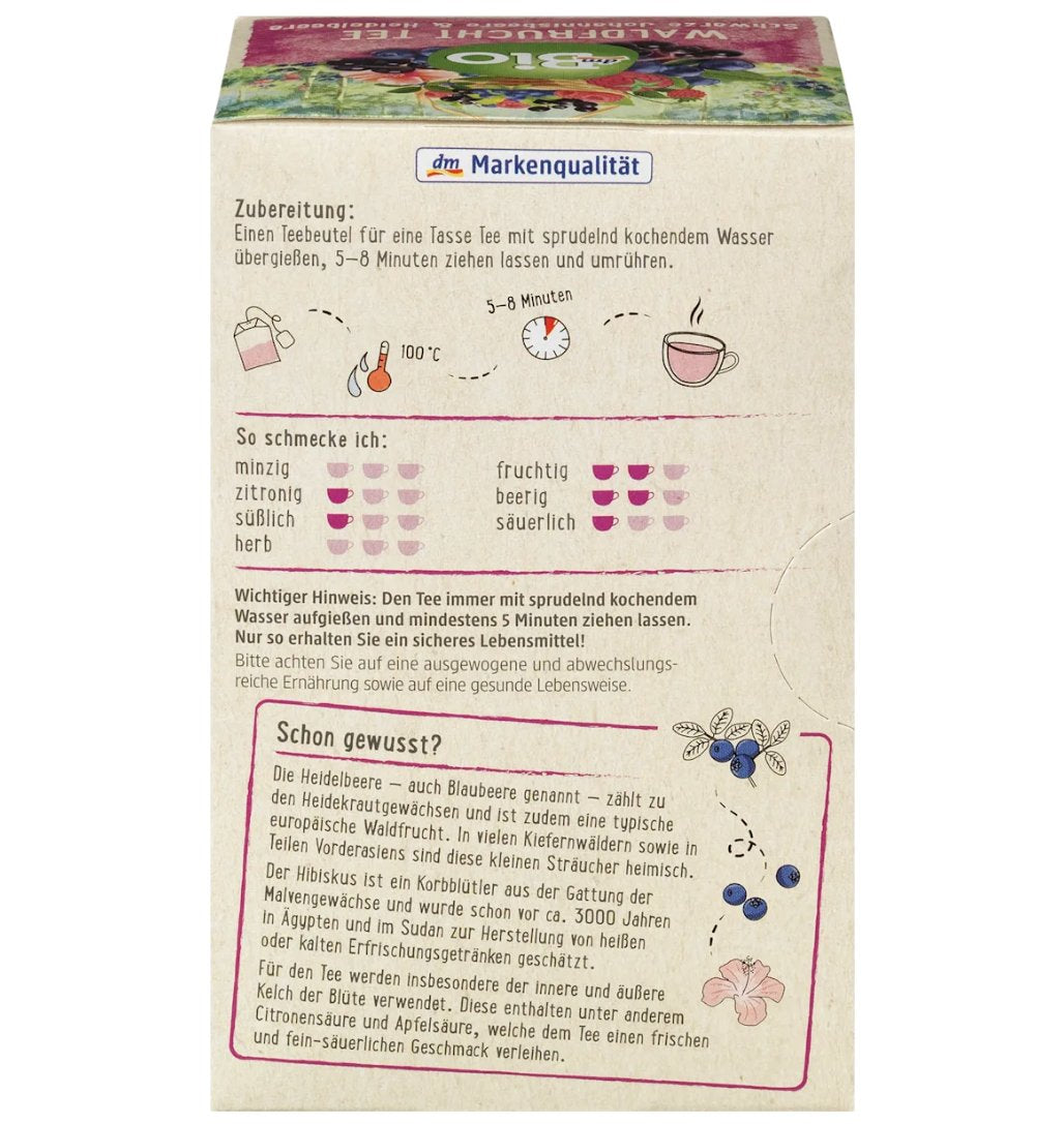 dmBio Früchtetee Waldfrucht mit schwarzer Johannisbeere & Heidelbeere (20 Beutel), 50 g