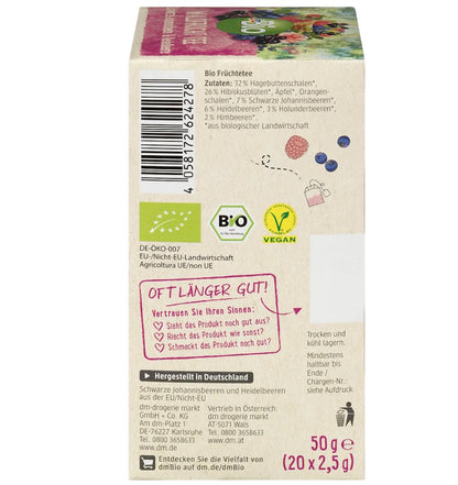 dmBio Früchtetee Waldfrucht mit schwarzer Johannisbeere & Heidelbeere (20 Beutel), 50 g