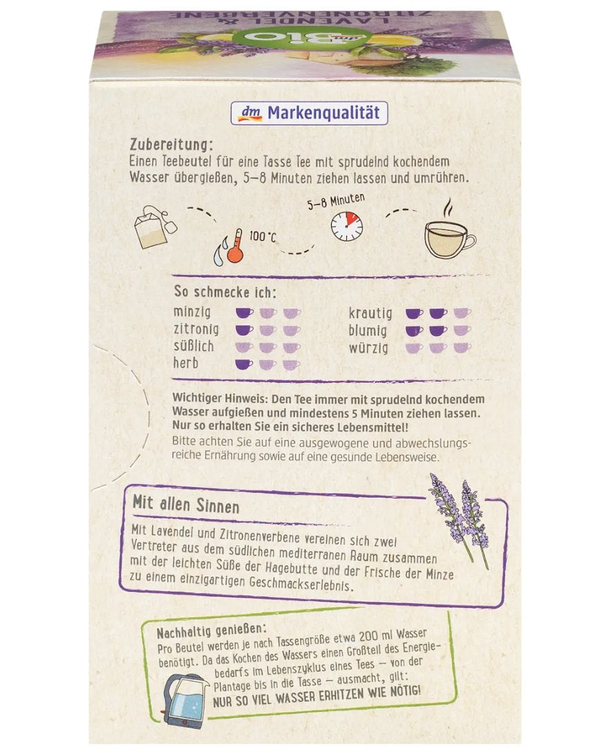 dmBio Kräutertee Lavendel & Zitronenverbene (20 Beutel), 40 g