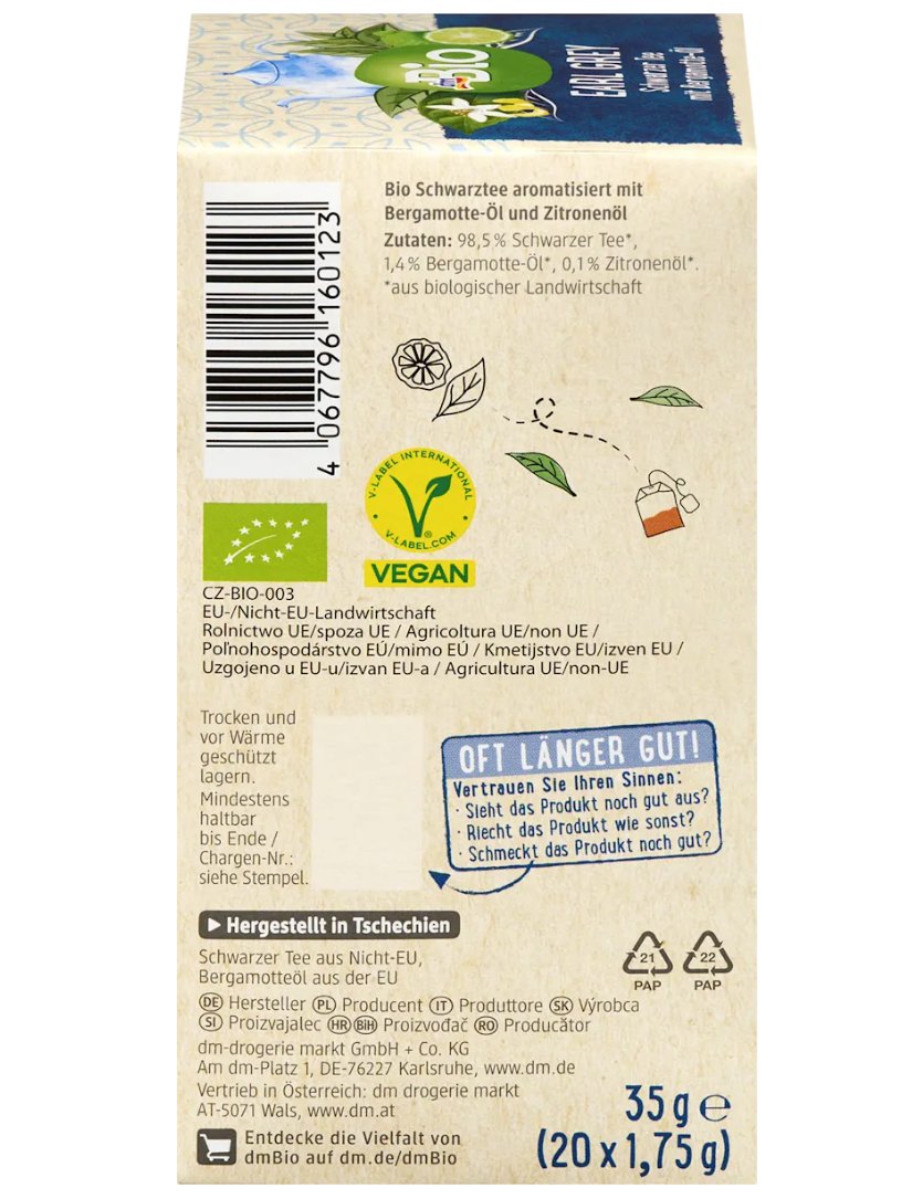 dmBio 有機佛手柑Earl Grey紅茶（20 個茶包），35 克