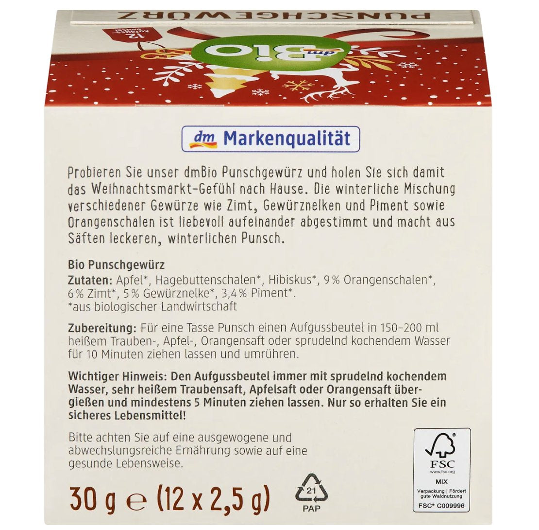dmBio Punschgewürz Tee (12 Beutel), 30 g