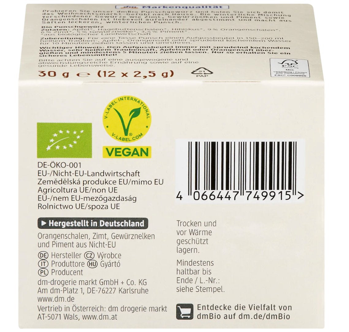 dmBio Punschgewürz Tee (12 Beutel), 30 g