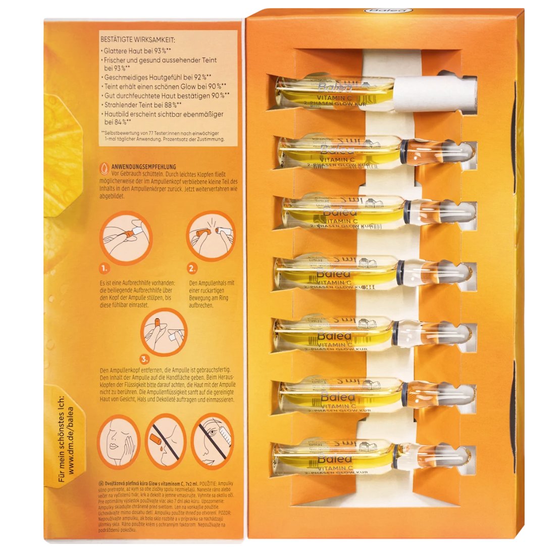 Balea Ampullen Glow Kur 2-Phasen Vitamen C, 14 ml