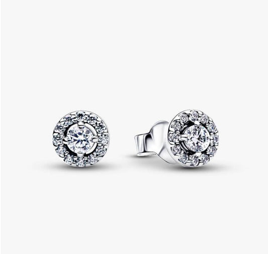 Runder Pavé-Strahlenkranz Ohrring Sterling-Silber ID 293019C01