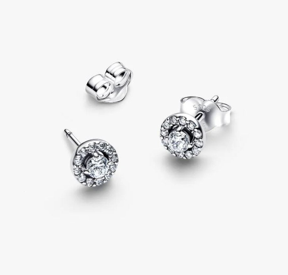 Runder Pavé-Strahlenkranz Ohrring Sterling-Silber ID 293019C01