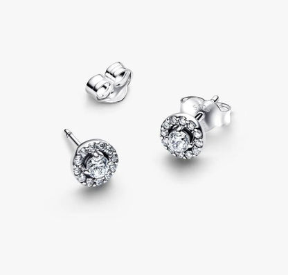 Runder Pavé-Strahlenkranz Ohrring Sterling-Silber ID 293019C01