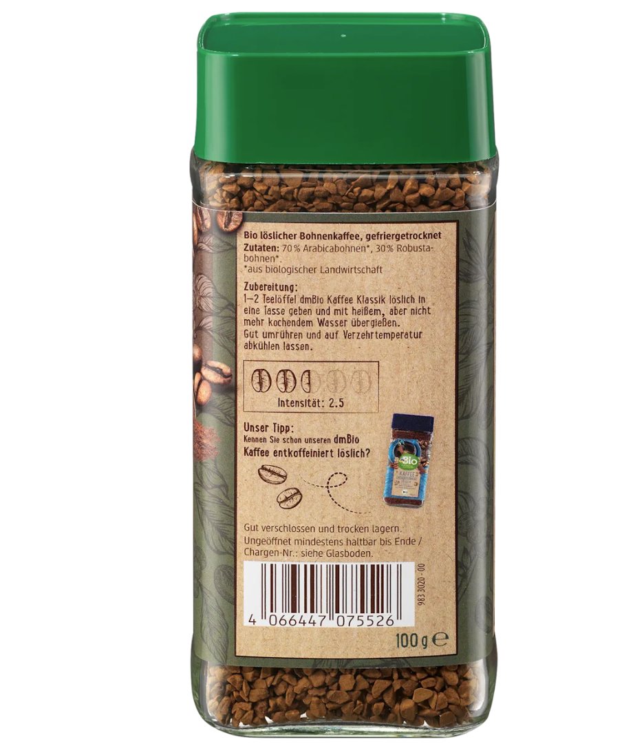 dmBio Kaffee Klassik löslich, 100 g