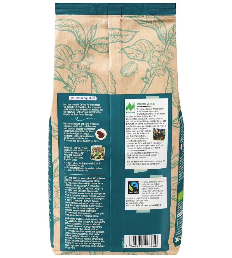 dmBio Kaffee, Caffè de Peru gemahlen, 500 g
