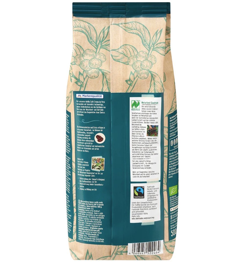 dmBio Caffè Crema de Peru, ganze Bohne, 500 g