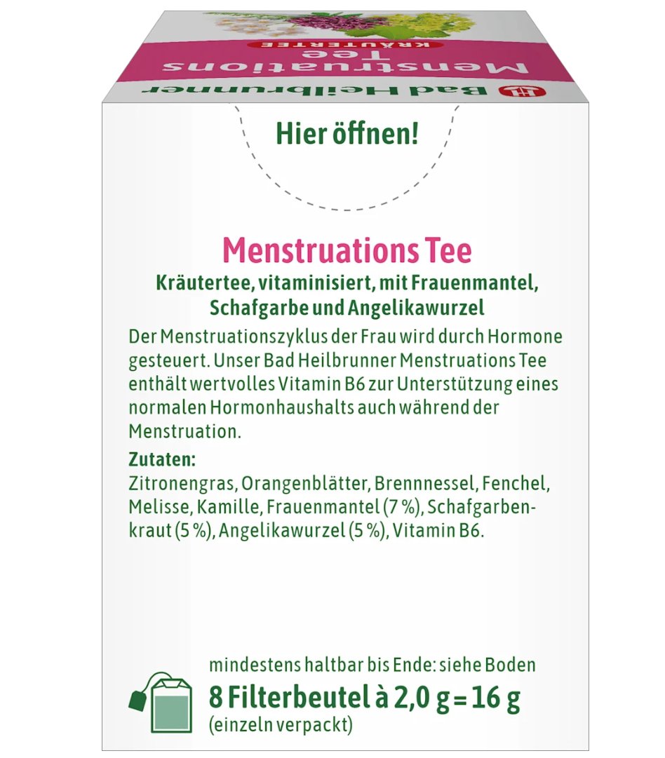 Bad Heilbrunner herbal tea "Menstruation Tea" (8 tea bags), 16 g