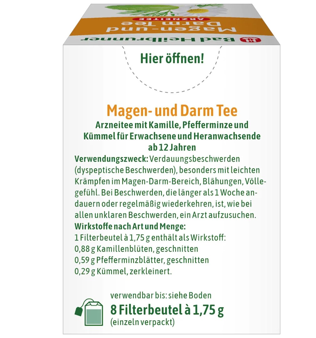 Bad Heilbrunner Arzneitee, Magen- & Darm Tee (8 Beutel), 14 g