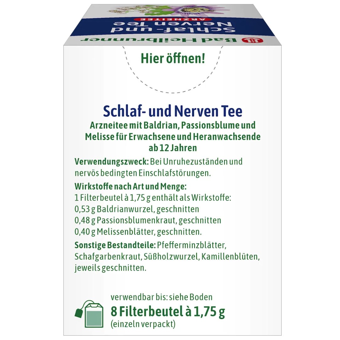 Bad Heilbrunner medicinal tea, sleep &amp; nerve tea (8 tea bags), 14 g