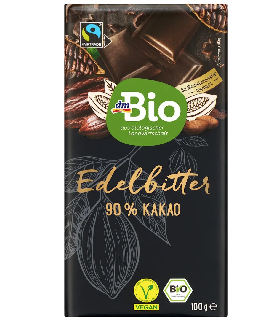 dmBio Schokolade, Edelbitter 90%, 100 g