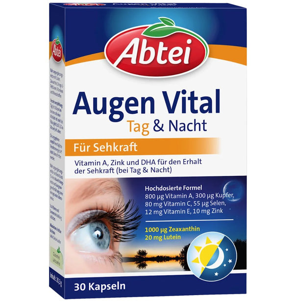 Abtei Augen Vital Tag & Nacht mit Vitamin A, Zink und DHA – 30 Kapseln