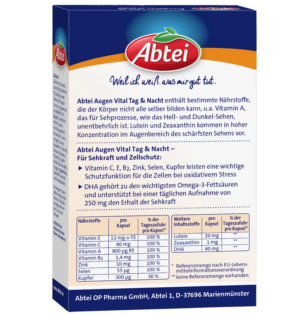 Abtei Augen Vital Mit Vitamin A, Zink und DHA, 30 Kapseln