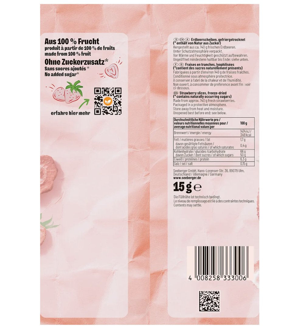 Seeberger Trockenfrüchte, Erdbeeren gefriergetrocknet, 15 g