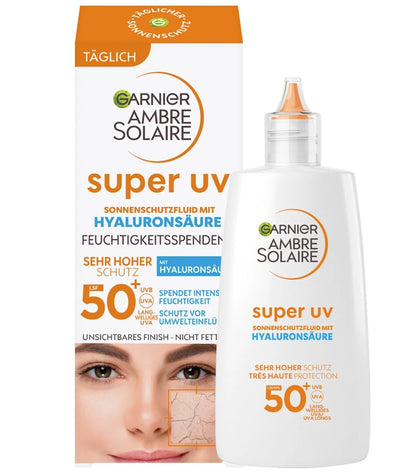 Garnier Ambre Solaire Sonnenfluid Gesicht super UV mit Hyaluronsäure, LSF 50+, 40 ml
