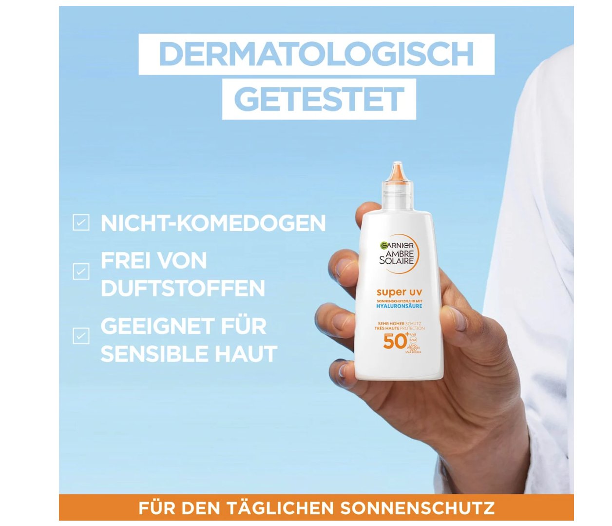 Garnier Ambre Solaire Sonnenfluid Gesicht super UV mit Hyaluronsäure, LSF 50+, 40 ml