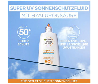 Garnier Ambre Solaire Sonnenfluid Gesicht super UV mit Hyaluronsäure, LSF 50+, 40 ml