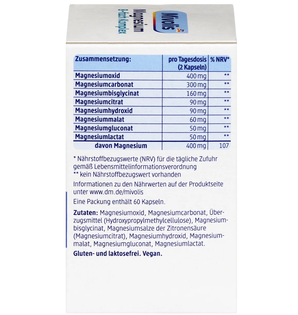 Mivolis Magnesium 8-fach Komplex Kapseln 60 St, 42 g