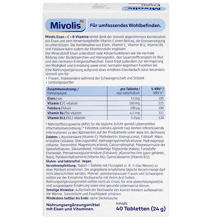 Mivolis Eisen + C + B-Vitamine Tabletten 40 St, 24 g