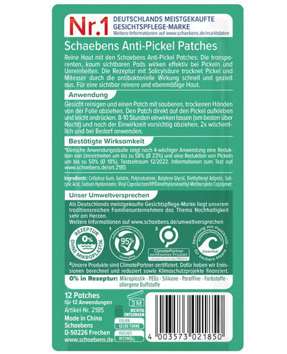 Schaebens Anti-Pimple Patches for Blemished Skin, 12 pcs
