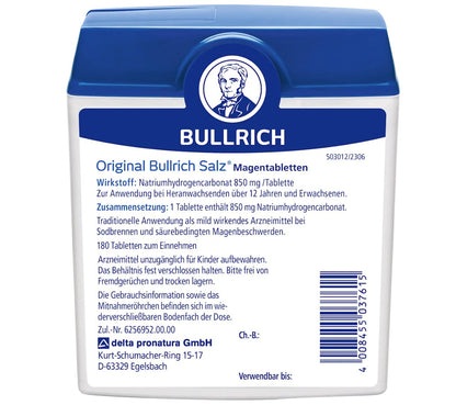 BULLRICH Salt Stomach Tablets for Heartburn, 180 pcs