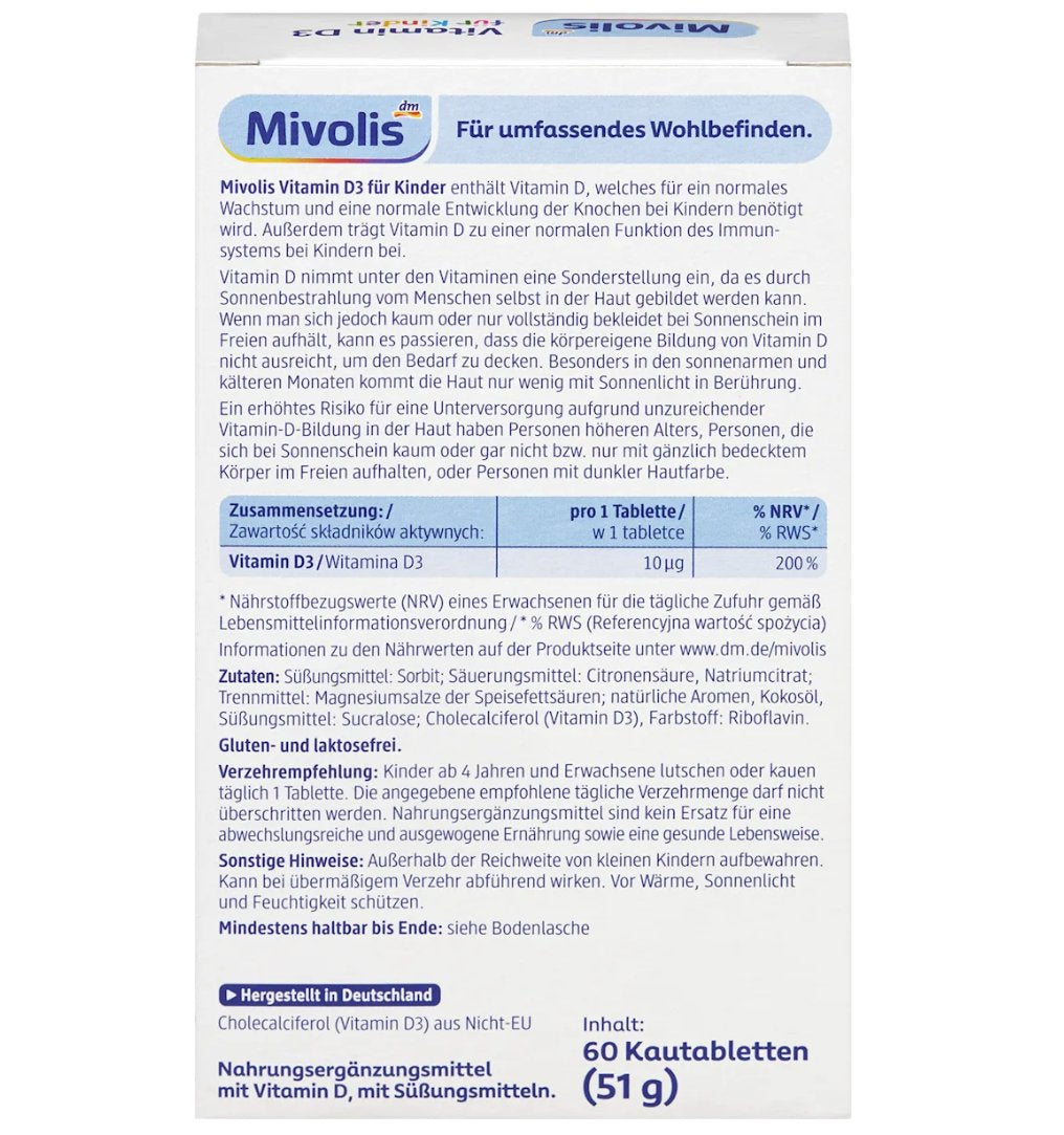 Mivolis Vitamin D3 for Children Chewable Tablets 60 pcs, 51 g