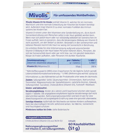 Mivolis Vitamin D3 for Children Chewable Tablets 60 pcs, 51 g