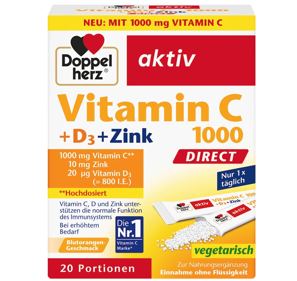 Doppelherz Vitamin C 1000mg + Zinc Direct 20 pc, 60 g