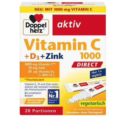 Doppelherz Vitamin C 1000mg + Zinc Direct 20 pc, 60 g