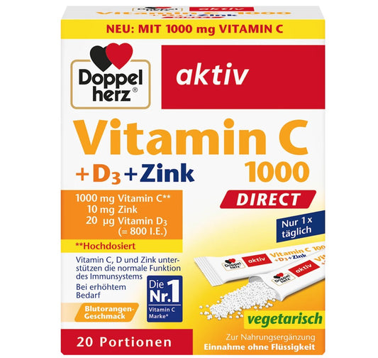 Doppelherz Vitamin C 1000mg + Zinc Direct 20 pc, 60 g